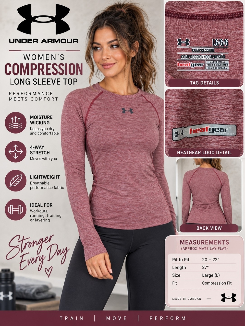 A16. Under Armour HeatGear Compression Long Sleeve Top Pink Large Like New